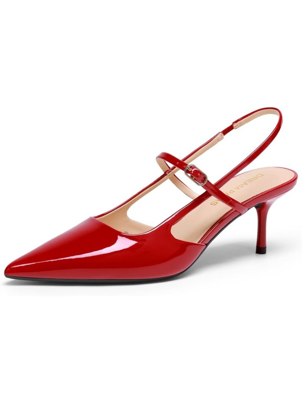 Women's Slingback Kitten Heels Pointed Toe Pumps Red Adjustable Strap Heels